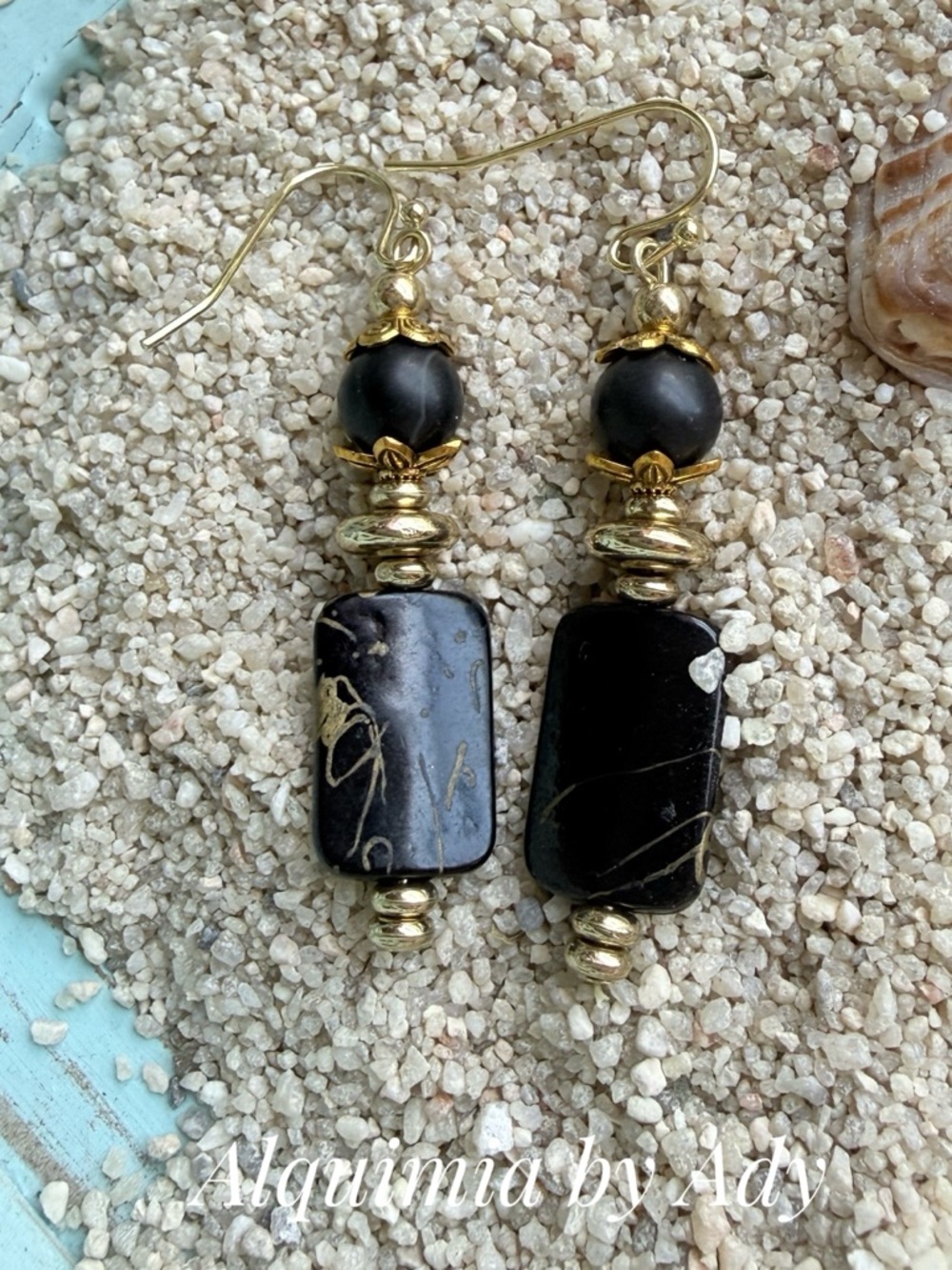 ONYX Black and Gold VINTAGE VIBES Dangle Earrings